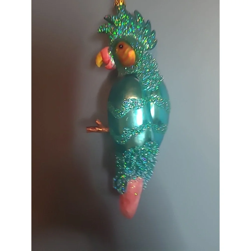 Lot 4 Blown Glass Bird Christmas‎ Ornaments Sparkly Glitter Parrot Owl Cardinal